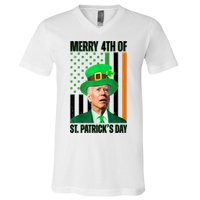 Merry 4th Of St Patricks Day Joe Biden Funny Holiday V-Neck T-Shirt