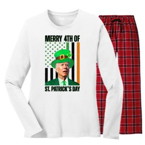 Merry 4th Of St Patricks Day Joe Biden Funny Holiday Women's Long Sleeve Flannel Pajama Set 