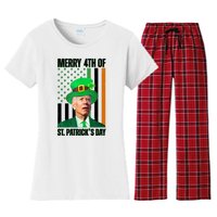 Merry 4th Of St Patricks Day Joe Biden Funny Holiday Women's Flannel Pajama Set