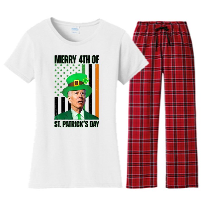 Merry 4th Of St Patricks Day Joe Biden Funny Holiday Women's Flannel Pajama Set