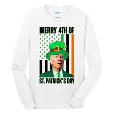 Merry 4th Of St Patricks Day Joe Biden Funny Holiday Tall Long Sleeve T-Shirt