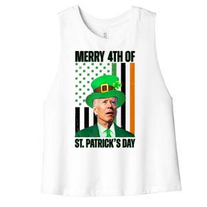 Merry 4th Of St Patricks Day Joe Biden Funny Holiday Women's Racerback Cropped Tank