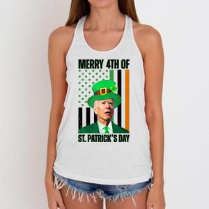 Merry 4th Of St Patricks Day Joe Biden Funny Holiday Women's Knotted Racerback Tank