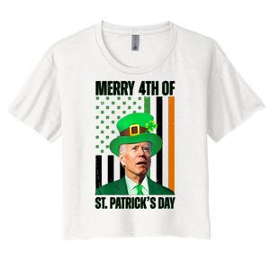 Merry 4th Of St Patricks Day Joe Biden Funny Holiday Women's Crop Top Tee