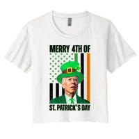 Merry 4th Of St Patricks Day Joe Biden Funny Holiday Women's Crop Top Tee
