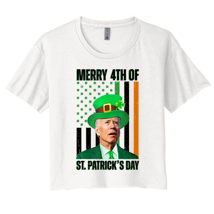 Merry 4th Of St Patricks Day Joe Biden Funny Holiday Women's Crop Top Tee