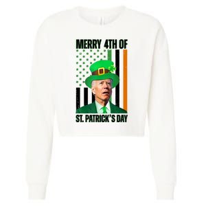 Merry 4th Of St Patricks Day Joe Biden Funny Holiday Cropped Pullover Crew