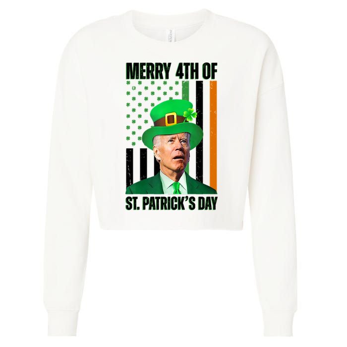 Merry 4th Of St Patricks Day Joe Biden Funny Holiday Cropped Pullover Crew