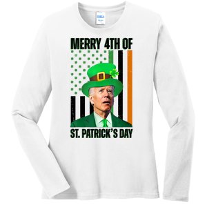 Merry 4th Of St Patricks Day Joe Biden Funny Holiday Ladies Long Sleeve Shirt