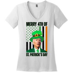 Merry 4th Of St Patricks Day Joe Biden Funny Holiday Women's V-Neck T-Shirt