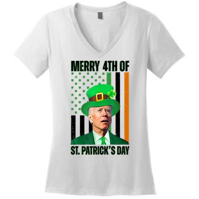 Merry 4th Of St Patricks Day Joe Biden Funny Holiday Women's V-Neck T-Shirt