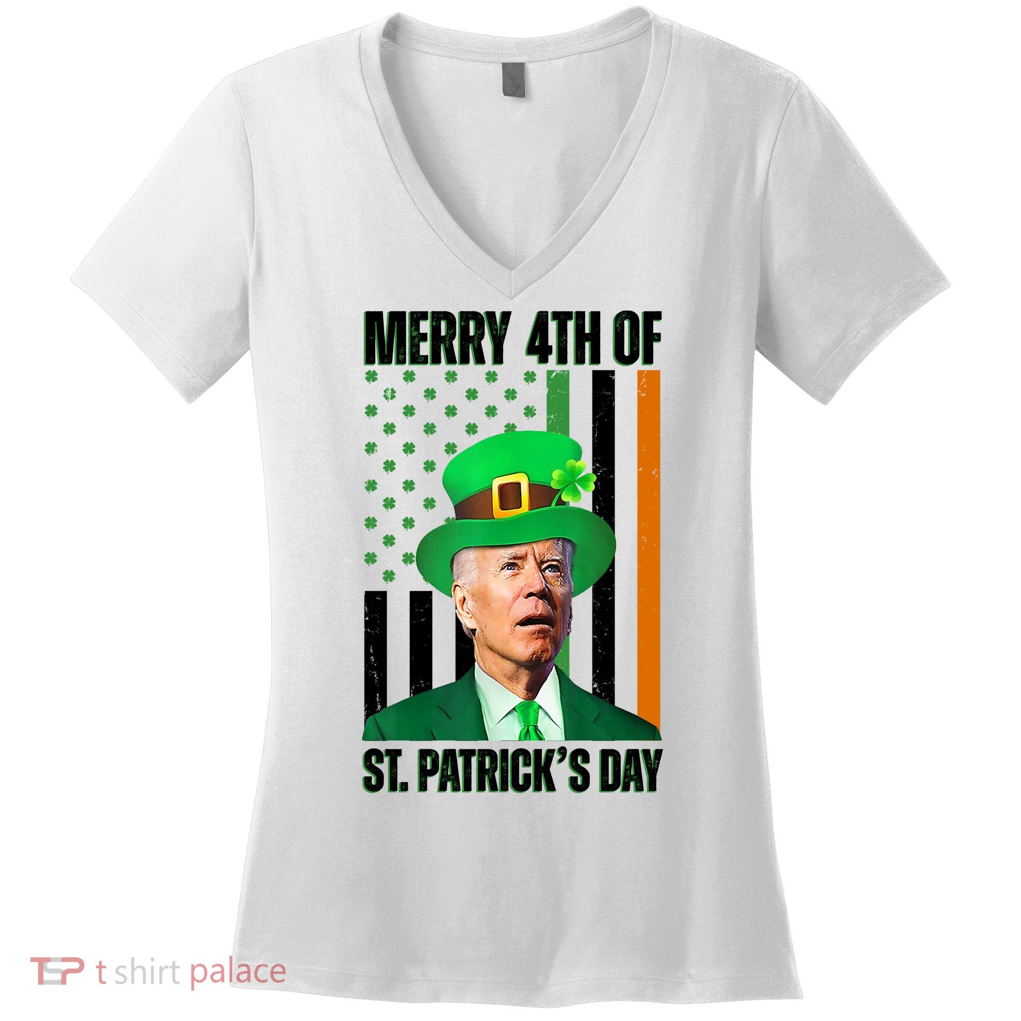 Merry 4th Of St Patricks Day Joe Biden Funny Holiday Women's V-Neck T-Shirt