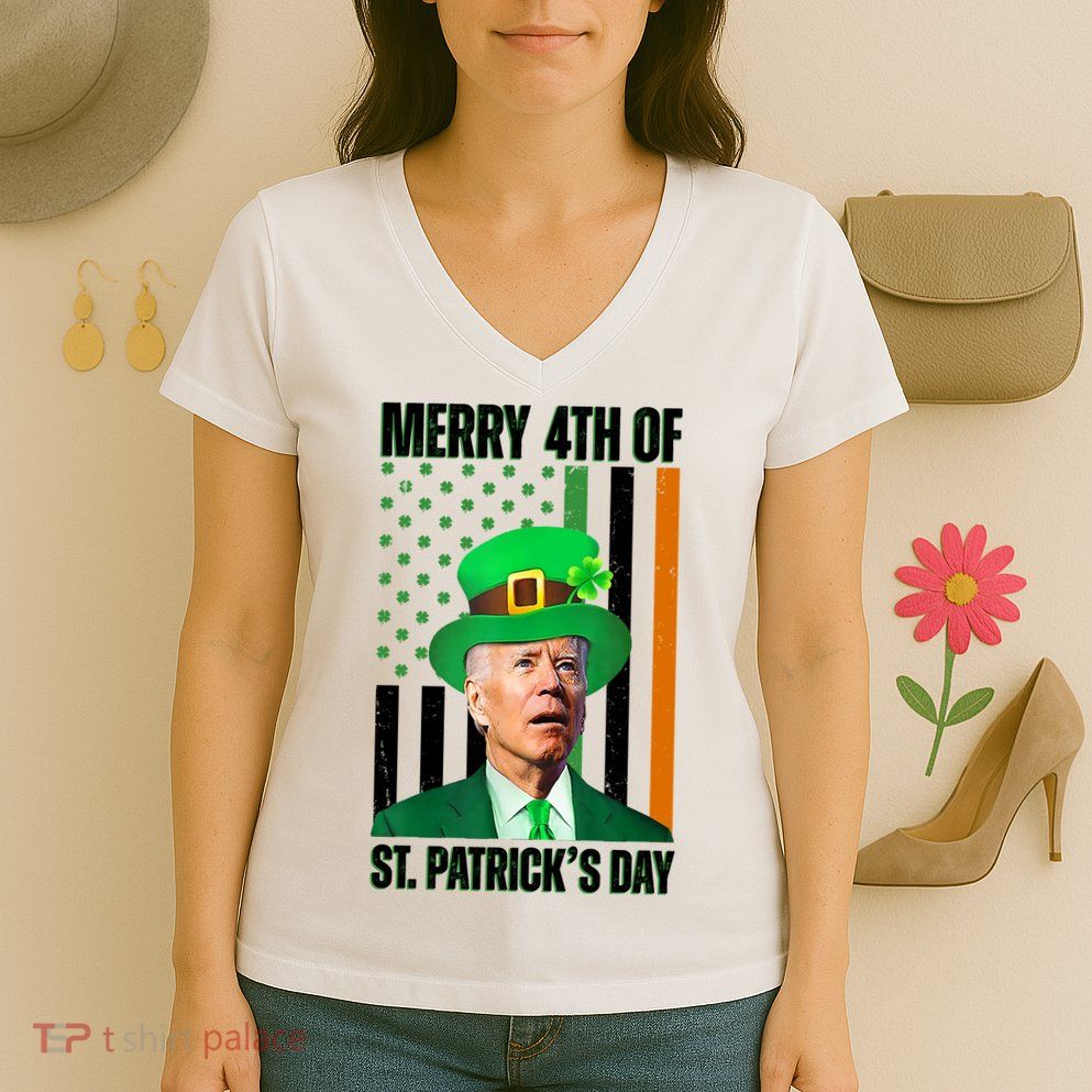 Merry 4th Of St Patricks Day Joe Biden Funny Holiday Women's V-Neck T-Shirt