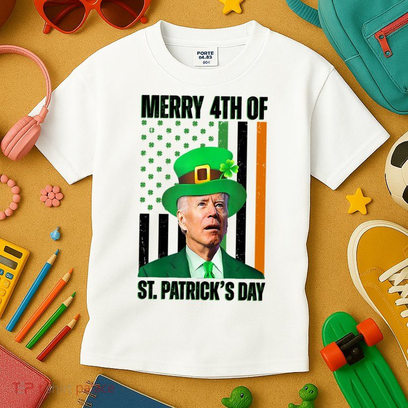 Merry 4th Of St Patricks Day Joe Biden Funny Holiday Kids T-Shirt