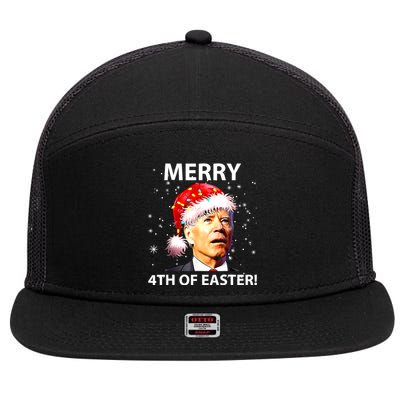 Merry 4th Of Easter Funny Joe Biden Christmas Ugly Sweater 7 Panel Mesh Trucker Snapback Hat