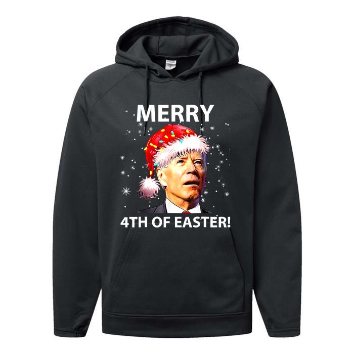 Merry 4th Of Easter Funny Joe Biden Christmas Ugly Sweater Performance Fleece Hoodie