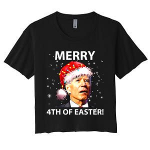 Merry 4th Of Easter Funny Joe Biden Christmas Ugly Sweater Women's Crop Top Tee