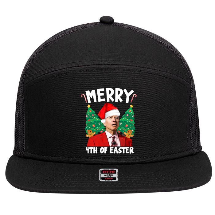 Merry 4th Of Easter Funny Joe Biden Holiday 7 Panel Mesh Trucker Snapback Hat