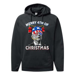 Merry 4th Of Christmas Funny Joe Biden Confused 4th Of July Performance Fleece Hoodie