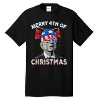 Merry 4th Of Christmas Funny Joe Biden Confused 4th Of July Tall T-Shirt