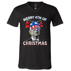 Merry 4th Of Christmas Funny Joe Biden Confused 4th Of July V-Neck T-Shirt