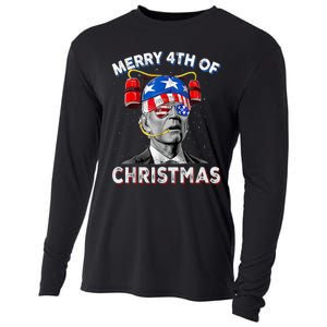 Merry 4th Of Christmas Funny Joe Biden Confused 4th Of July Cooling Performance Long Sleeve Crew