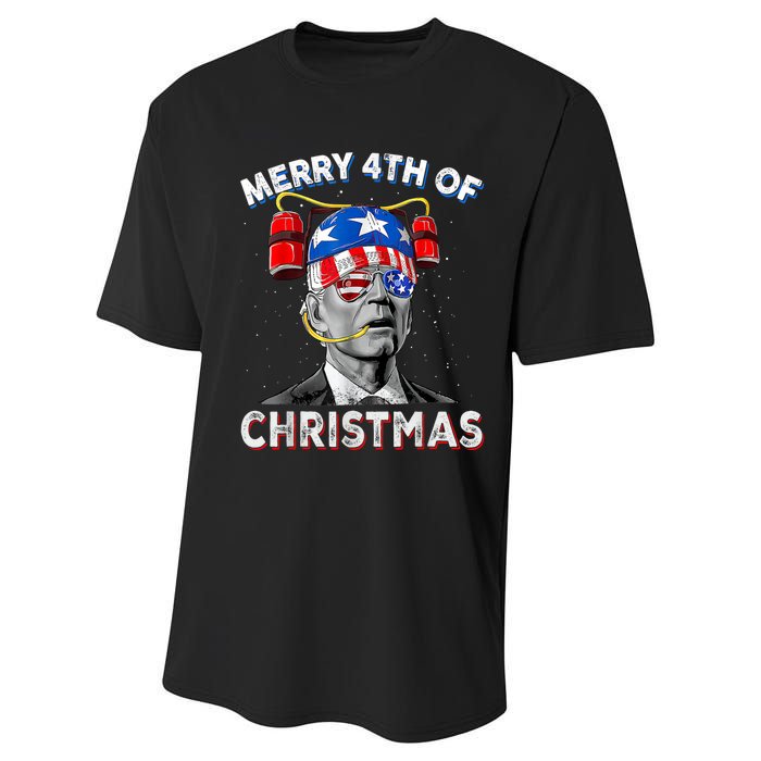 Merry 4th Of Christmas Funny Joe Biden Confused 4th Of July Performance Sprint T-Shirt