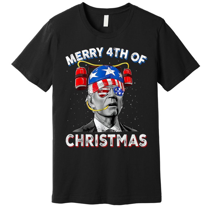 Merry 4th Of Christmas Funny Joe Biden Confused 4th Of July Premium T-Shirt