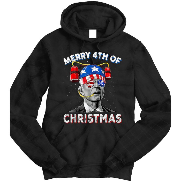 Merry 4th Of Christmas Funny Joe Biden Confused 4th Of July Tie Dye Hoodie