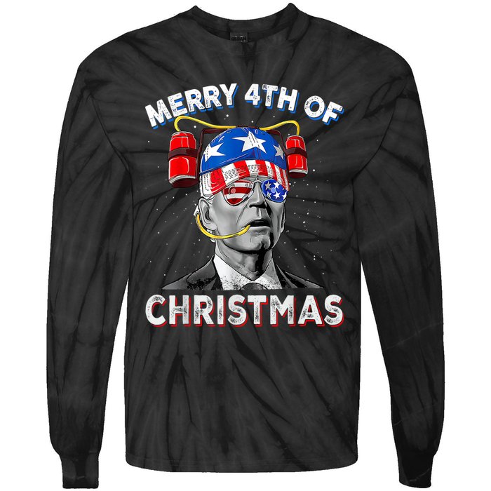 Merry 4th Of Christmas Funny Joe Biden Confused 4th Of July Tie-Dye Long Sleeve Shirt