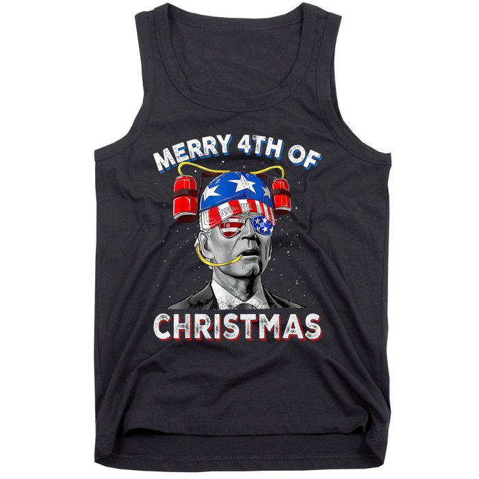 Merry 4th Of Christmas Funny Joe Biden Confused 4th Of July Tank Top