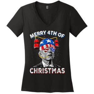 Merry 4th Of Christmas Funny Joe Biden Confused 4th Of July Women's V-Neck T-Shirt