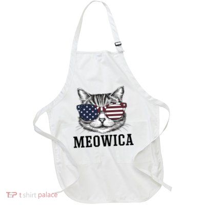 Meowica 4th Of July Cat American Flag Usa Dad Mom Full-Length Apron With Pockets