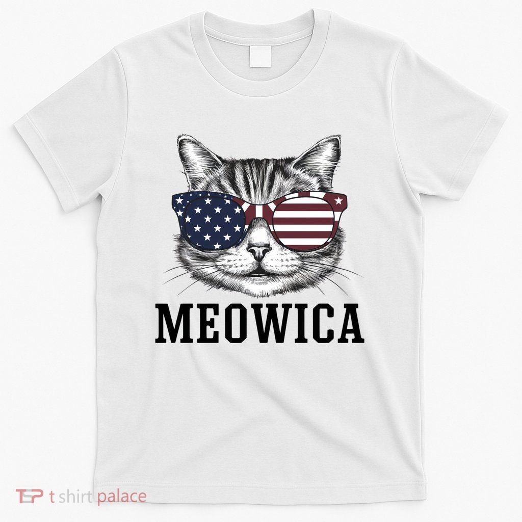 Meowica 4th Of July Cat American Flag Usa Dad Mom T-Shirt