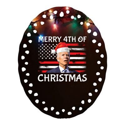 Merry 4th Of Easter Funny Joe Biden Christmas America Flag Ceramic Oval Ornament