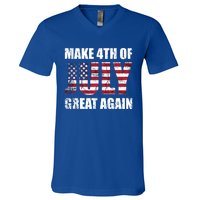 Make 4th Of July 1776 Great Again Us Flag Distressed Cool Gift V-Neck T-Shirt