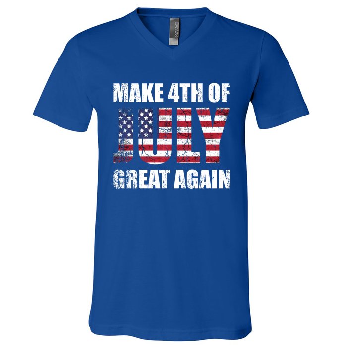 Make 4th Of July 1776 Great Again Us Flag Distressed Cool Gift V-Neck T-Shirt