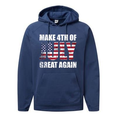 Make 4th Of July 1776 Great Again Us Flag Distressed Cool Gift Performance Fleece Hoodie