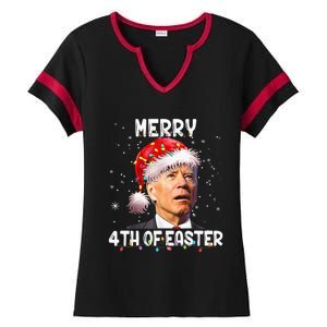 Merry 4th Of Easter Funny Santa Joe Biden Christmas Confused Ladies Halftime Notch Neck Tee