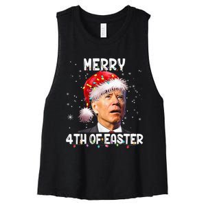 Merry 4th Of Easter Funny Santa Joe Biden Christmas Confused Women's Racerback Cropped Tank