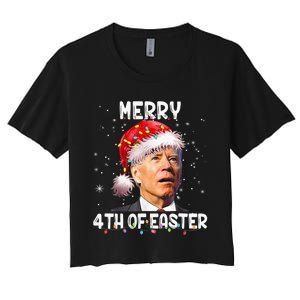 Merry 4th Of Easter Funny Santa Joe Biden Christmas Confused Women's Crop Top Tee