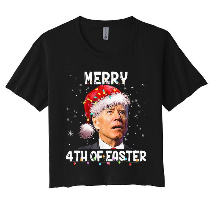 Merry 4th Of Easter Funny Santa Joe Biden Christmas Confused Women's Crop Top Tee