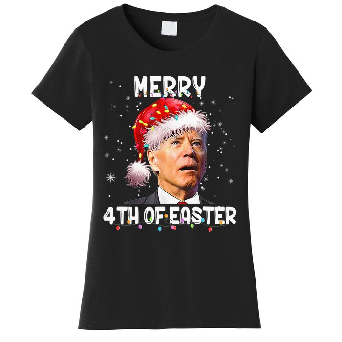 Merry 4th Of Easter Funny Santa Joe Biden Christmas Confused Women's T-Shirt