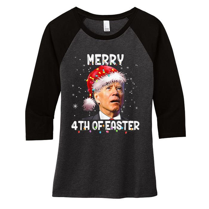 Merry 4th Of Easter Funny Santa Joe Biden Christmas Confused Women's Tri-Blend 3/4-Sleeve Raglan Shirt