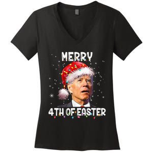 Merry 4th Of Easter Funny Santa Joe Biden Christmas Confused Women's V-Neck T-Shirt