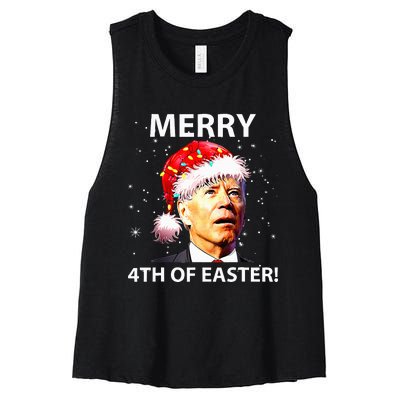 Merry 4th Of Easter Funny Joe Biden Christmas Ugly Sweater Women's Racerback Cropped Tank