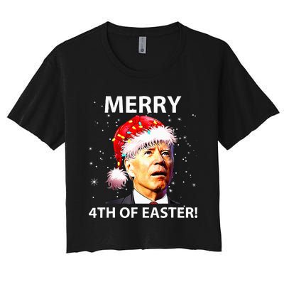 Merry 4th Of Easter Funny Joe Biden Christmas Ugly Sweater Women's Crop Top Tee