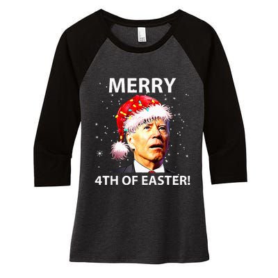 Merry 4th Of Easter Funny Joe Biden Christmas Ugly Sweater Women's Tri-Blend 3/4-Sleeve Raglan Shirt