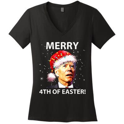 Merry 4th Of Easter Funny Joe Biden Christmas Ugly Sweater Women's V-Neck T-Shirt