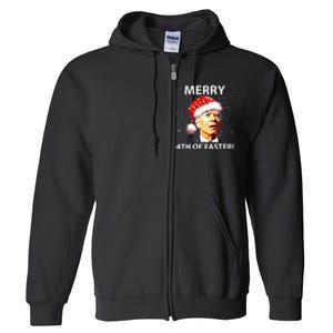 Merry 4th Of Easter Funny Joe Biden Christmas Ugly Sweater Full Zip Hoodie